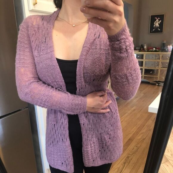 Eileen Fisher Open Knit Cardigan Sweater Light Purple Color S 100% baby Alpaca - Picture 4 of 7